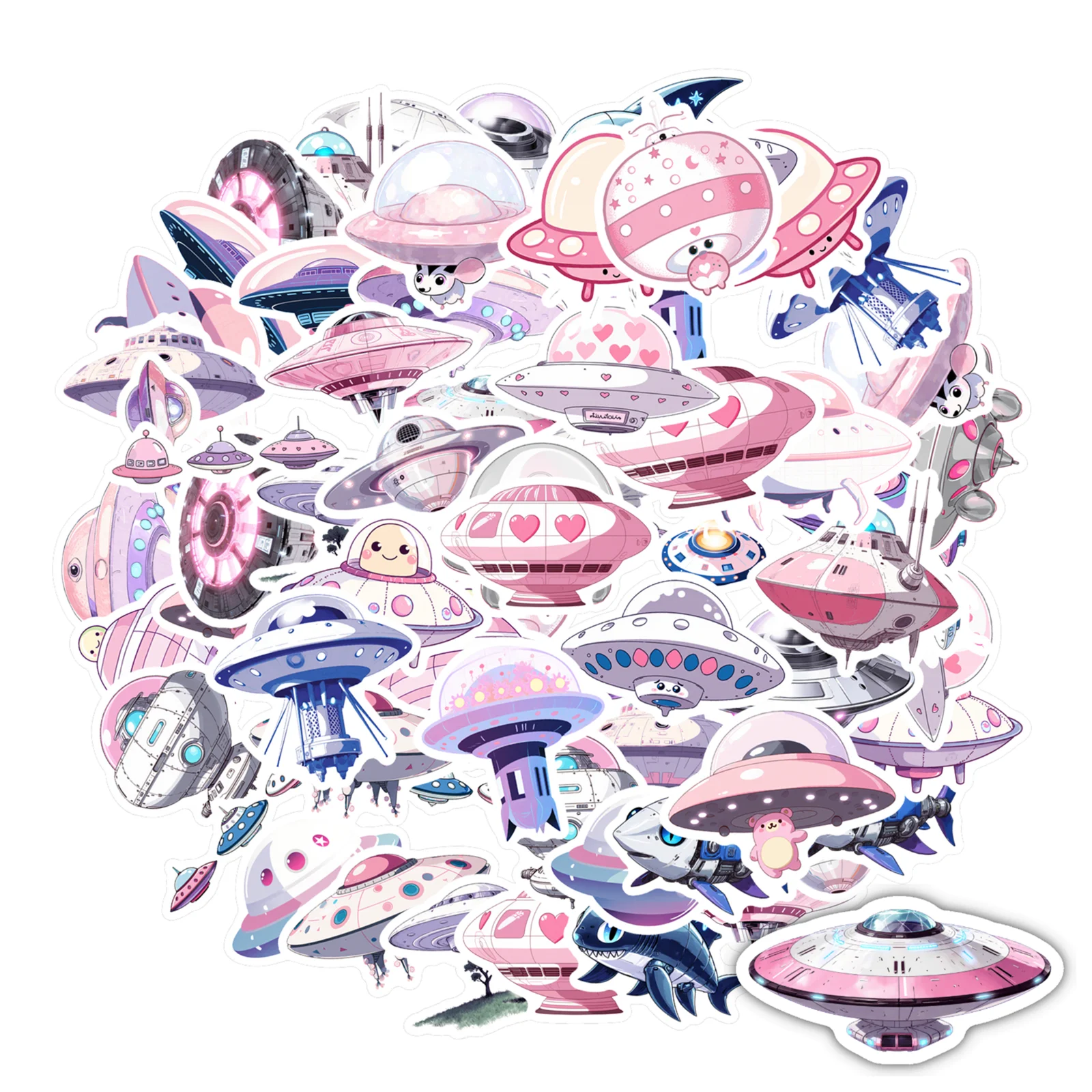 35pcs Cartoon UFO Stickers Cute Alien Teacher Reward Stickers DIY Stickers For Guitar Laptop Helmet Skateboard Suitcase Fridge