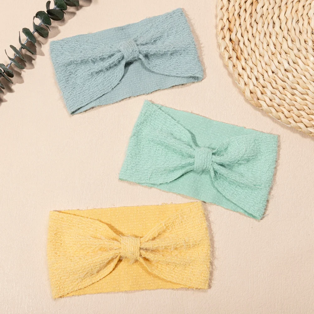 3 Teile/satz Einfarbig Plüsch Bogen Stirnband Baby Mädchen Weiche und Bequeme Elastische Haarband für Haar Zubehör für Kinder