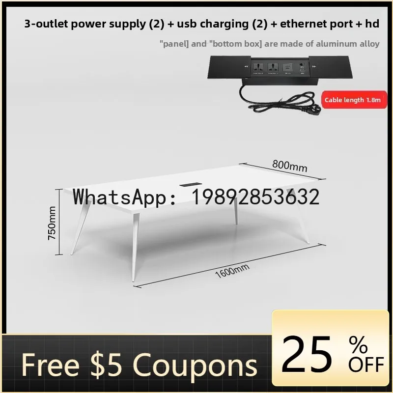 

Z5 Small White Meeting Office Desk and Chair Set Conference Room Training Rectangular Table Work Desk Conference Table