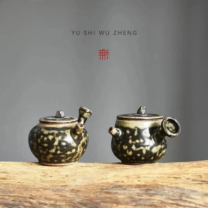 35ml Japanese Rough Pottery Teapot Aesthetic Kiln Change Pot Tea Soaking Mini Fingertip Kettle Chinese Tea Set Small Craft Gift