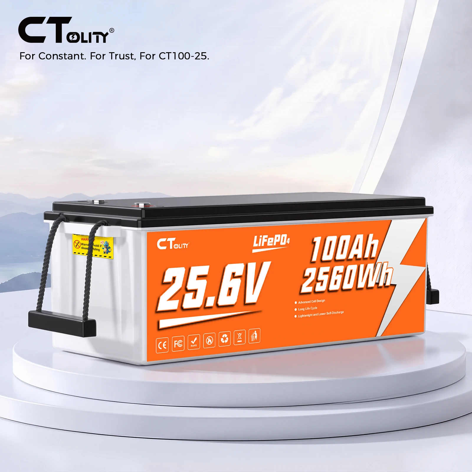CTOLITY 24V 100Ah LiFePO4 Battery 25.6V 2560Wh Lithium Iron Phosphate Grade A Cells Built-in 100A BMS 6000+ Cycles for Solar System Trolling Motor RV