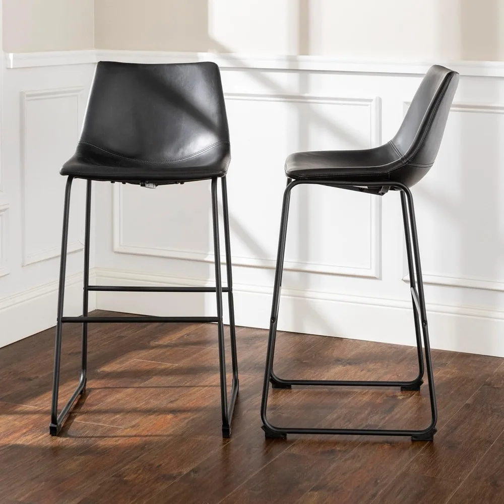 Douglas Urban Industrial Faux Leather Armless Bar Chairs, Set of 2, Black