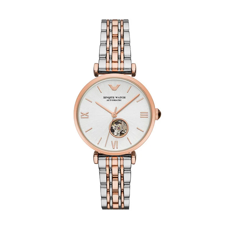 Relojes mecánicos automáticos de acero inoxidable para mujer, reloj femenino de estilo Casual de oro rosa, cierre oculto con botón