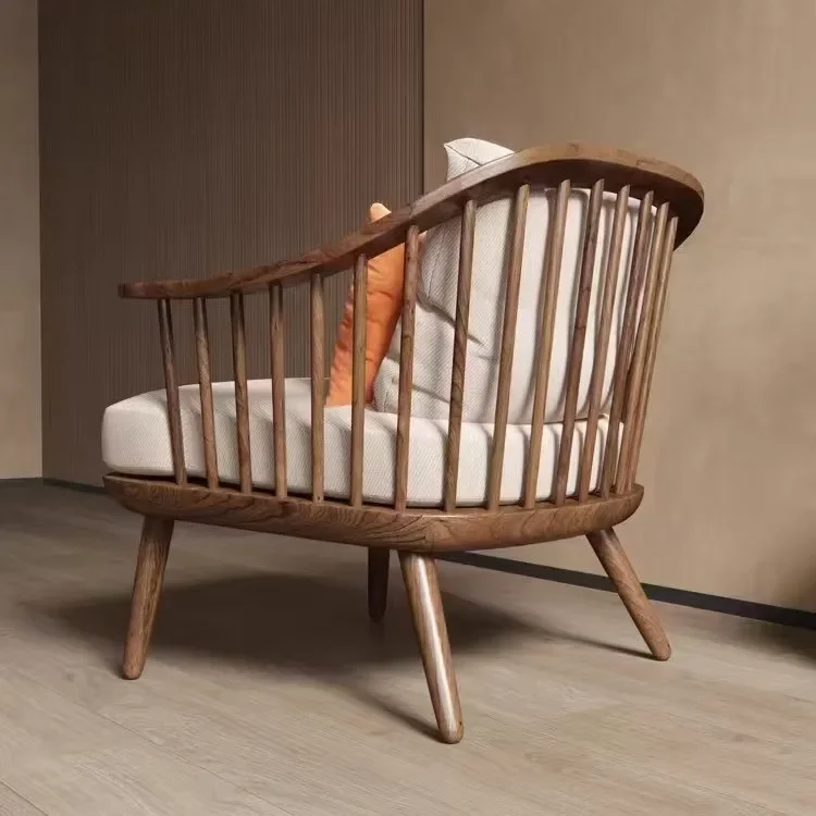 Nordic sofa  ash wood solid wood single leisure sofa antique living room balcony household tea room