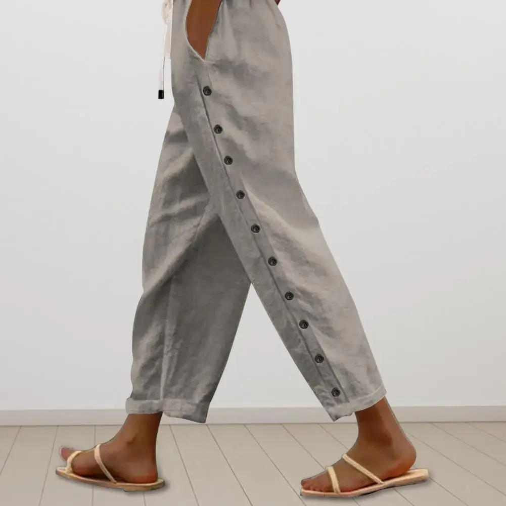 Women Versatile Pants Stylish Women's Casual Pants with Wide Leg Adjustable Drawstring Solid Color Long Pants with Pockets for A