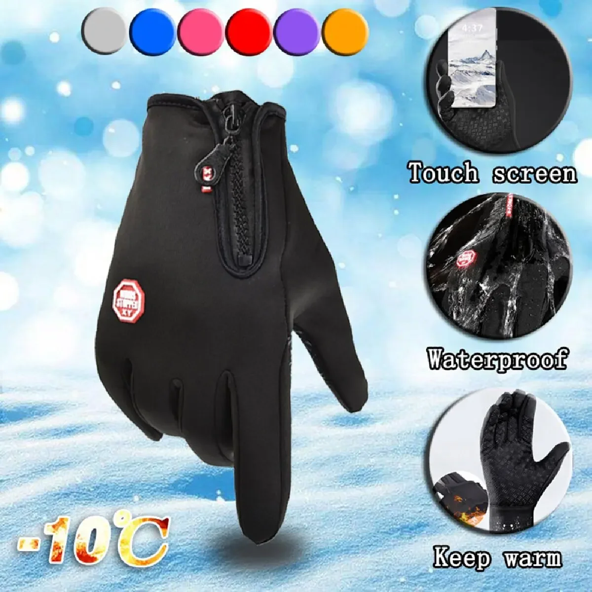 

Outdoor Winter Warm Men's Skiing Gloves Fashion Touchscreen Sport Women Fishing Splash-proof Cycling Nonslip Zipper Gloves