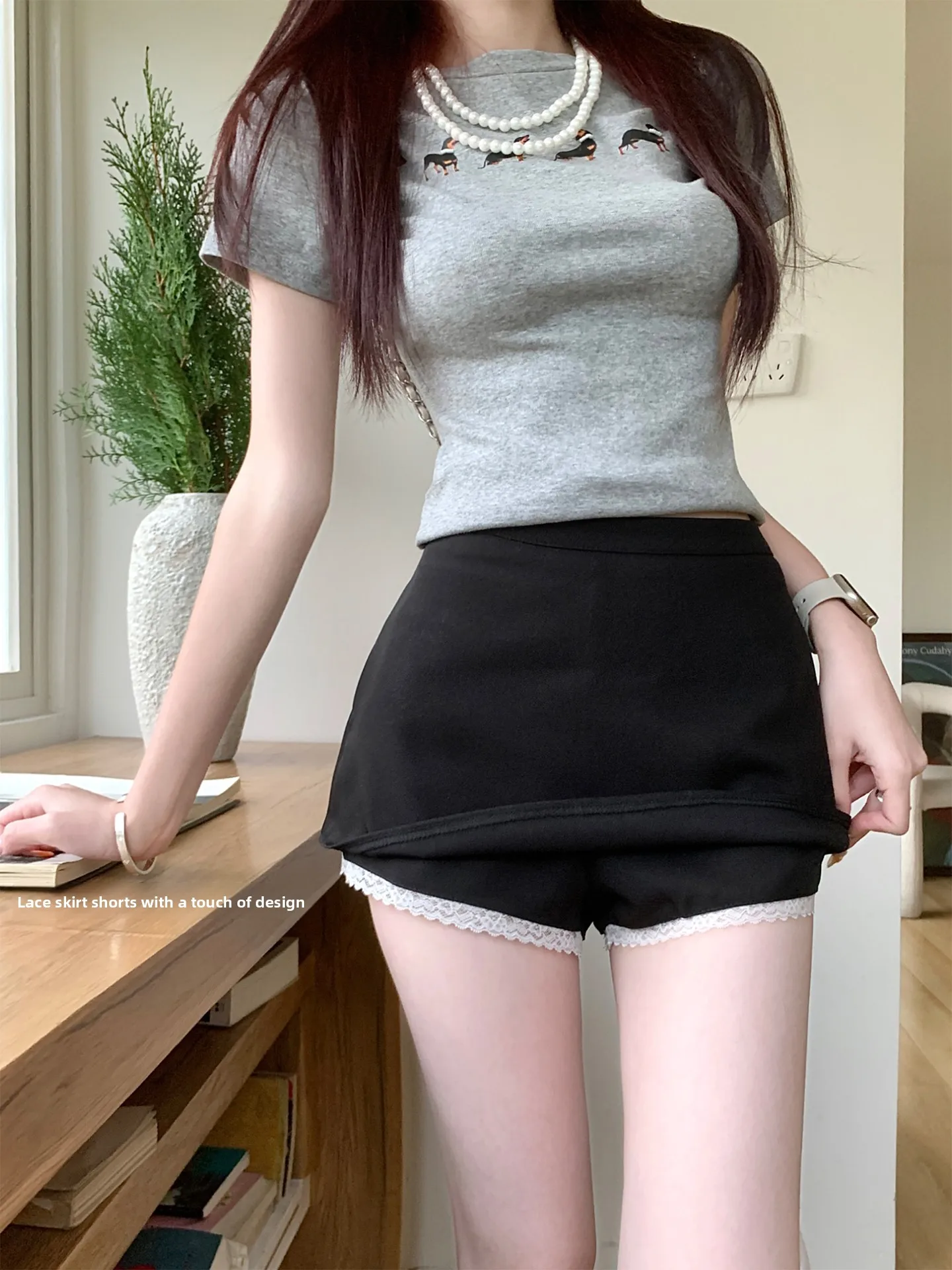 

ay Lace Trim Suit ort Skirt Women Summer Small Size High Waist A-Line Skirt Sexy Bodycon Skirts Korean Sle Commute