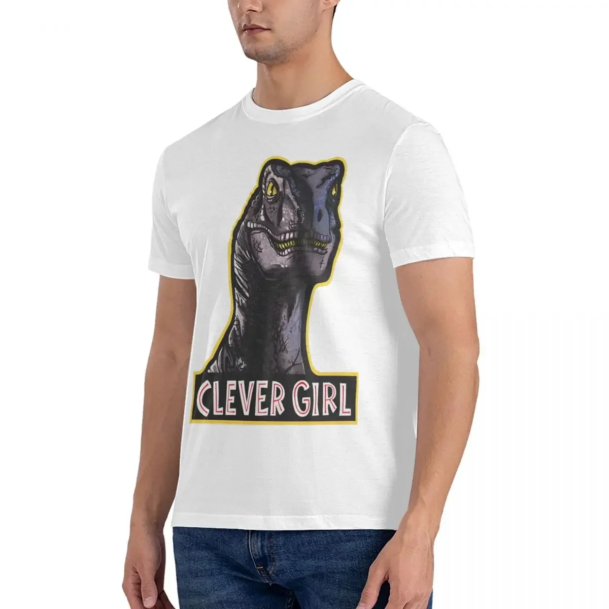 Clever Girl Park Raptor T Shirts Men's Cotton Hipster T-Shirts Round Collar Jurassic  Tee Shirt Short Sleeve Clothing