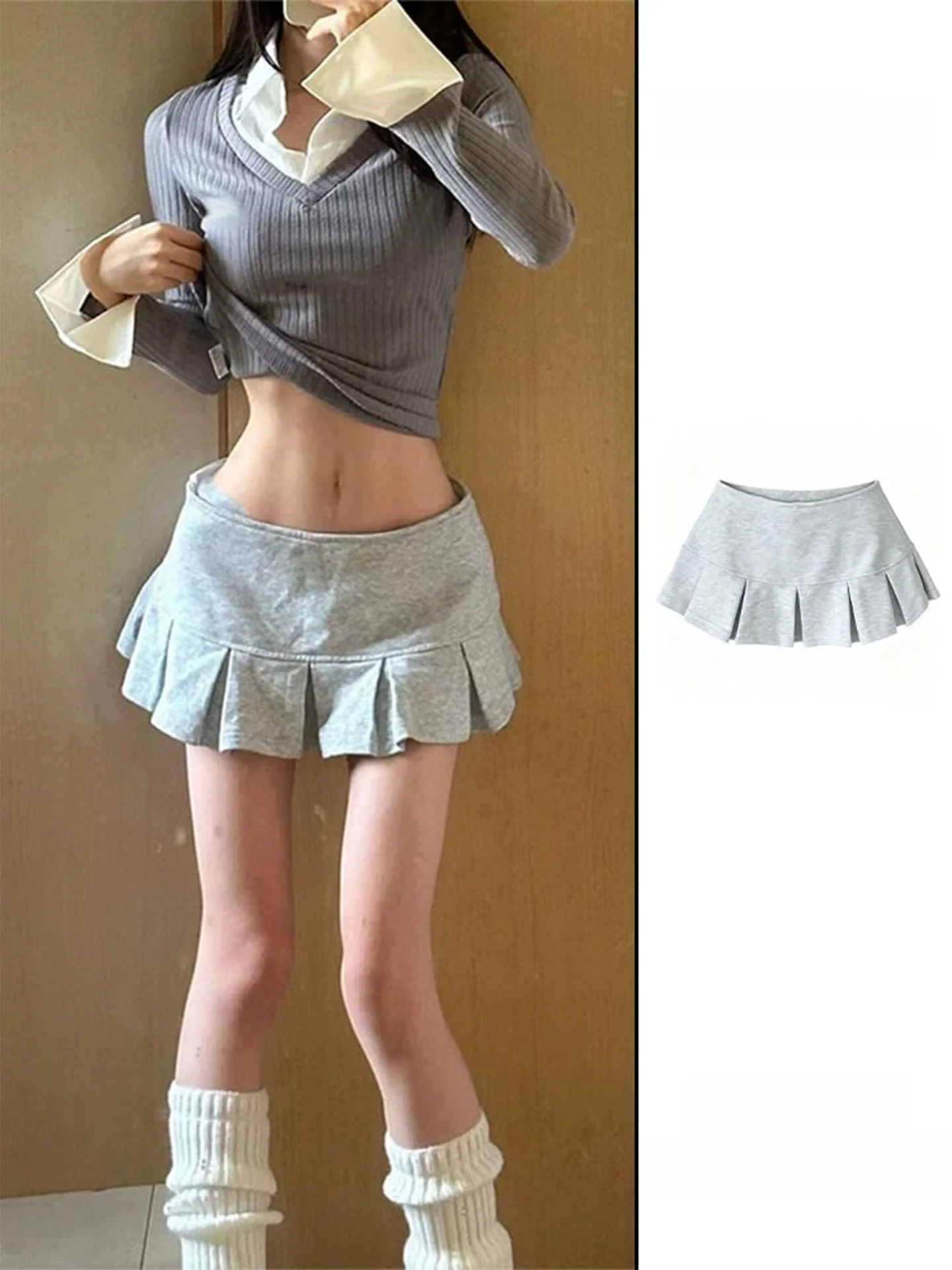 Grey Anti-Light Checkered  Skirt Women's Sexy Short A-Line Skirt Casual Breathable High Waist Elastic Waist Design for Au...