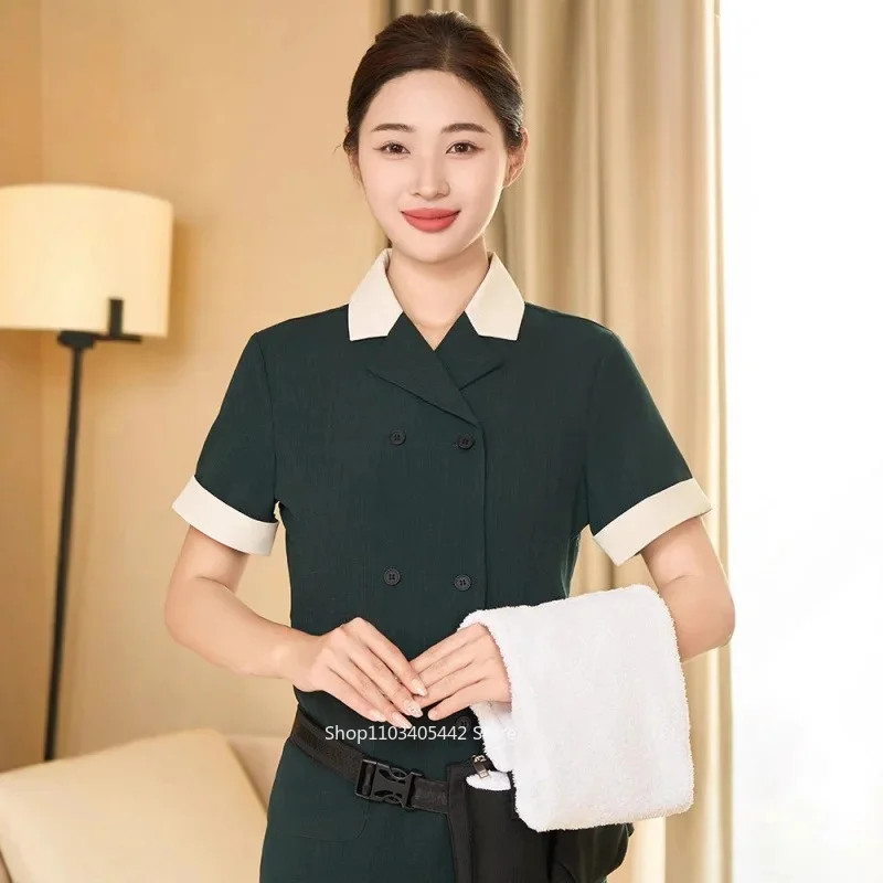 women-unisex-cleaning-workwear-summer-thin-short-sleeve-hotel-property-guest-room-cleaning-auntie-special-workwear