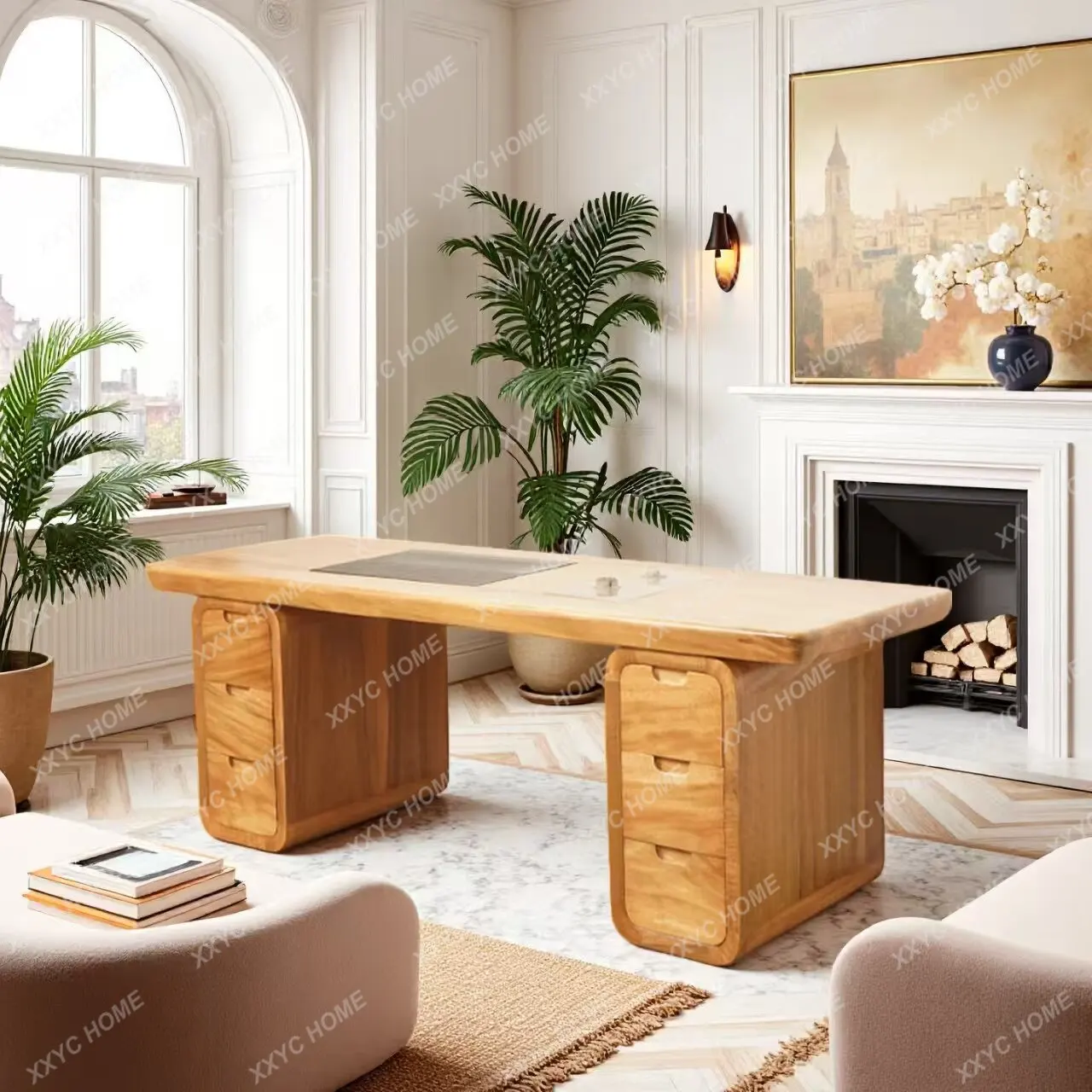 New Chinese-style solid wood desk, simple modern living room, home tea table, writing desk, computer desk, desk