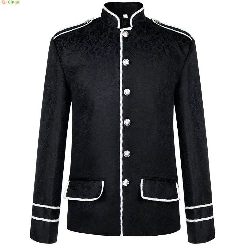 2026 New Men's Black Steam Punk Jacket, Gothic Beige Coat, Single-breasted Stand-up Collar Victorian Coat, 2025 New