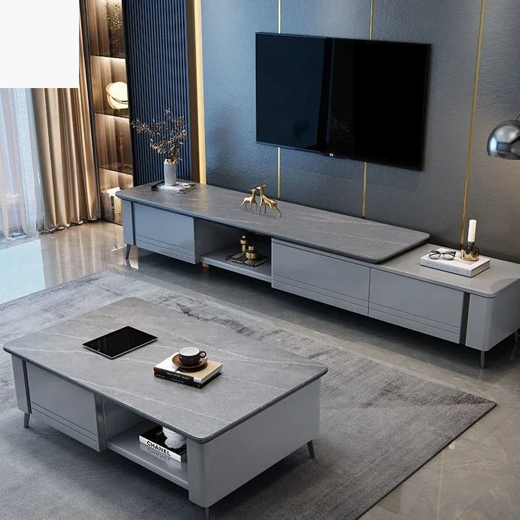 Slate retractable TV cabinet modern simple small apartment multi-functional coffee table TV cabinet living room combination