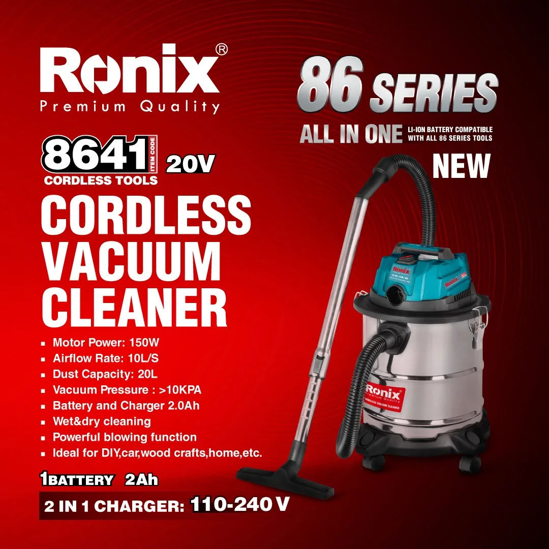 Ronix 8641 In Stock And Hot Selling Powerful Wet And Dry Cleaner Wireless 20L Vacuum Cleaner