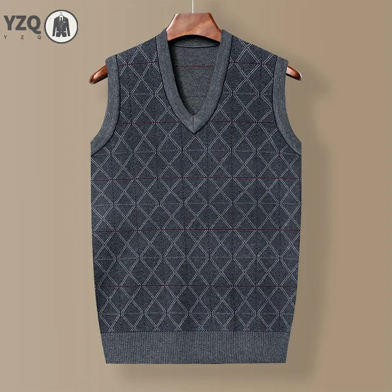 Men\'s Thickened Casual Sweater Tank Top Autumn and Winter Warm Men\'s V-neck Tank Top