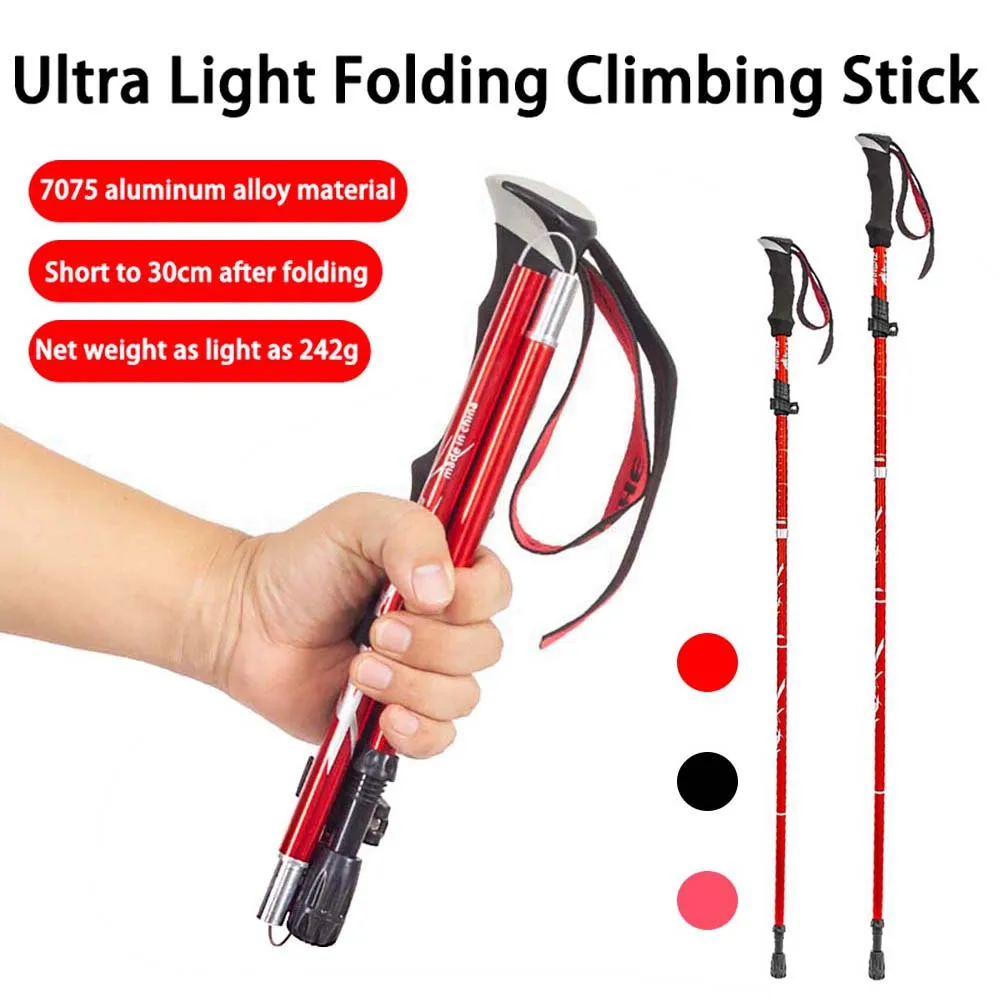 Trekking Pole Lightweight 110/130MM Aluminum Alloy Hiking and Climbing Portable 5-Section Telescopic Folding Nordic Walking Pole