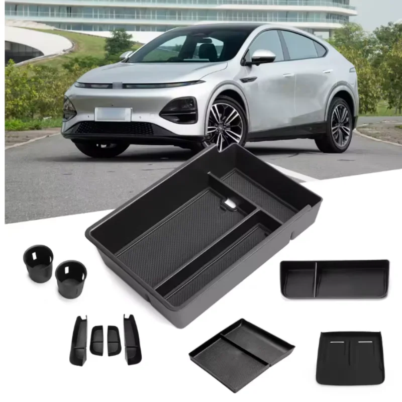 For Xpeng G6 2023 2024 Car Central Storage Box Cup Holder Dashboard Tray Interior Accessories Organizer Tidying Black