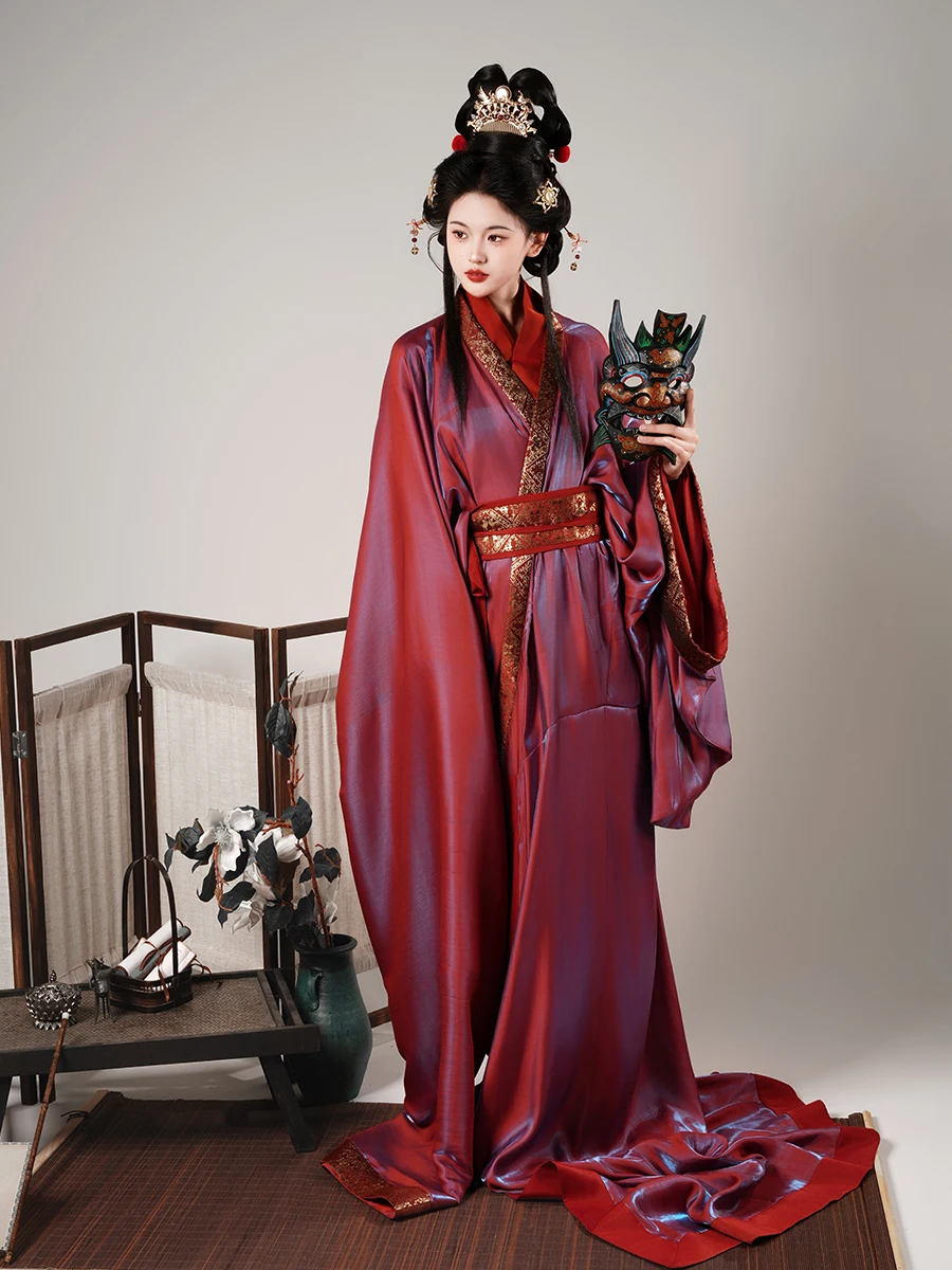 Hanfu Warring States Robe Restoration Red and Green Brocade Double Layer Daily Spring, Autumn and Winter Immortal Qi on the