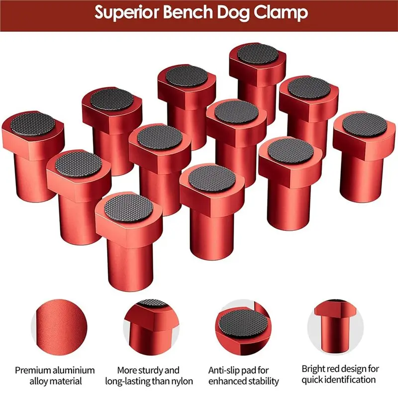 ABRB-Workbench Dogs In 12 Pack, 3/4" Aluminum Alloy Bench Dog Clamp With Non-Slip Pads For Woodworking, DIY Projects