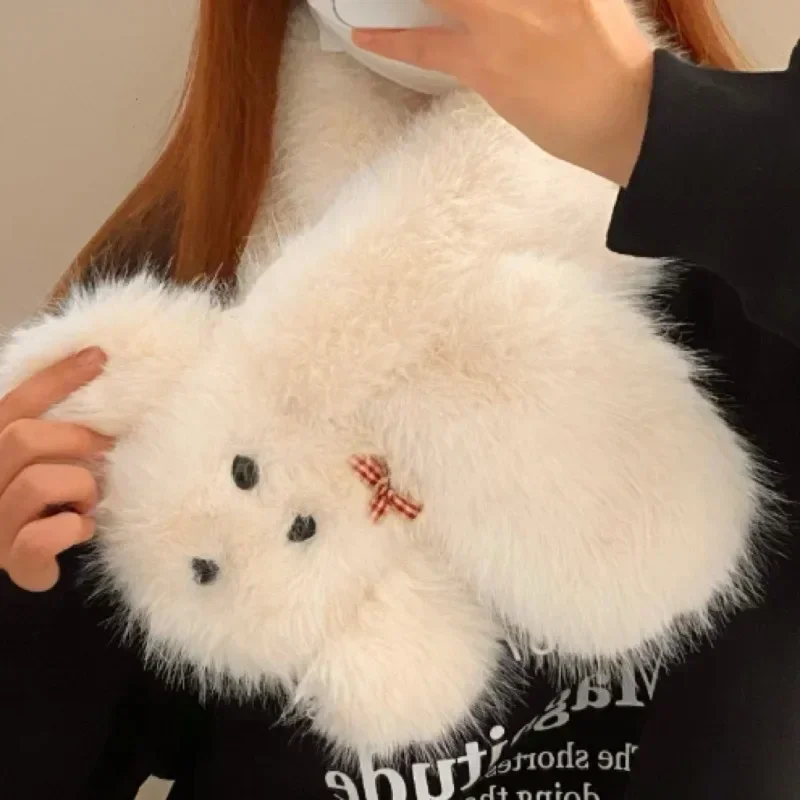 2026 Women's Winter Cross Hair Collar Scarf Imitation Fox Hair Puppy Neck Protection Coldproof Muffler JK Accessories الإباحية