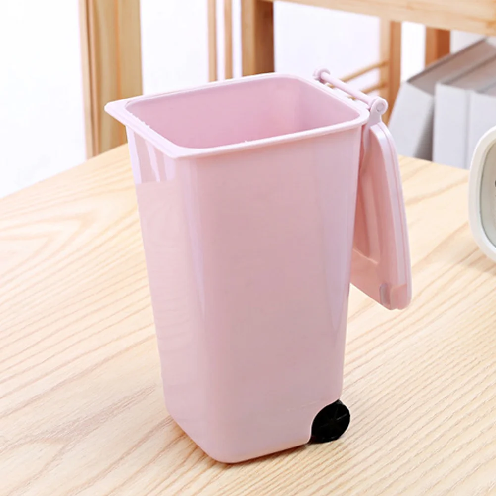 2 Pcs Mini Trash Can Cans Car Plastic Box Desk Countertop Pp Garbage for Kitchen Pink with Lid Office Small