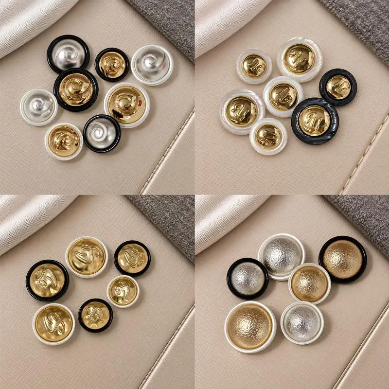 Metal Spiral Decorative Buttons Shiny Metal Finish Assorted Sizes Colors for Wedding Dress Embellishment Sewing