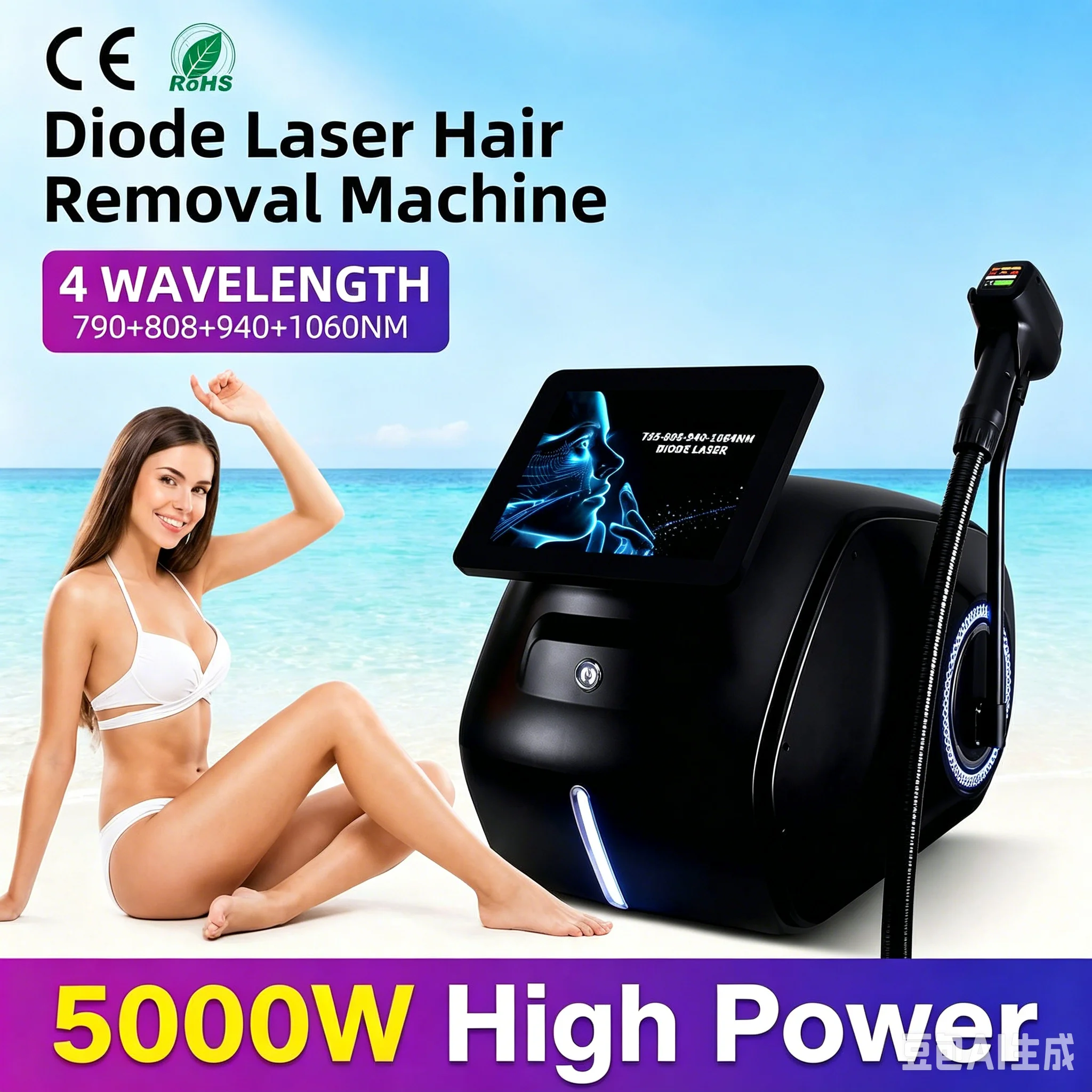 Newest Professional 4 Wave Macro Channel Epilation Diode Laser Hair Removal Titanium Machine for Hair Removal Laser Remove Hair