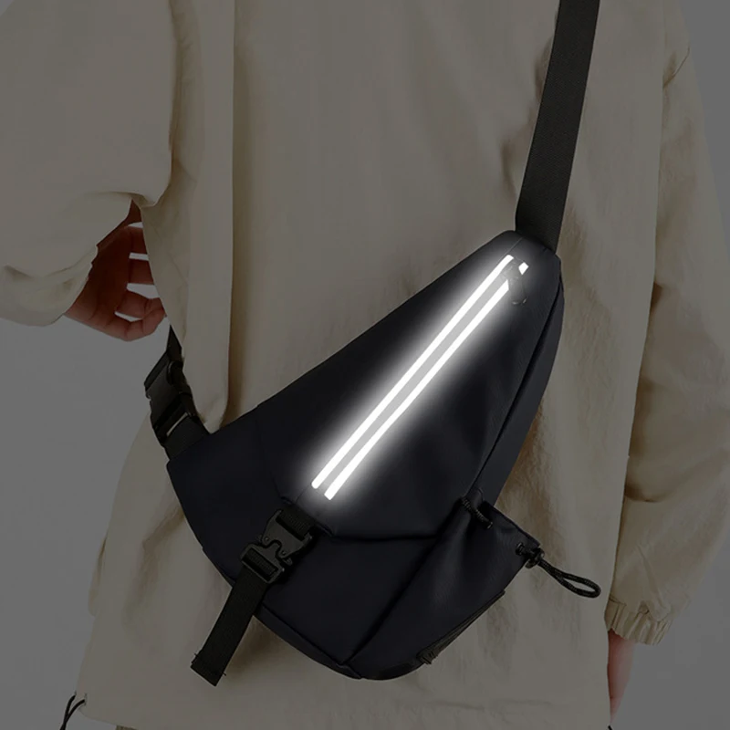 Reflective Strip Breast Bag Lightweight Men Chest Packs Crossbody  Sports Bags with Front Zip Pocket Portable Shoulder Pack