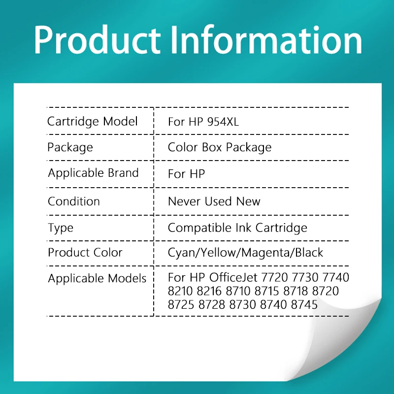 Cartucho de tinta para impresora HP 954XL, 4 colores, 7740, 7730, 7720, 8210, 8218, 8710, 8715, 8718, 8719, 8720, 8725, 8728, 8730, 8740