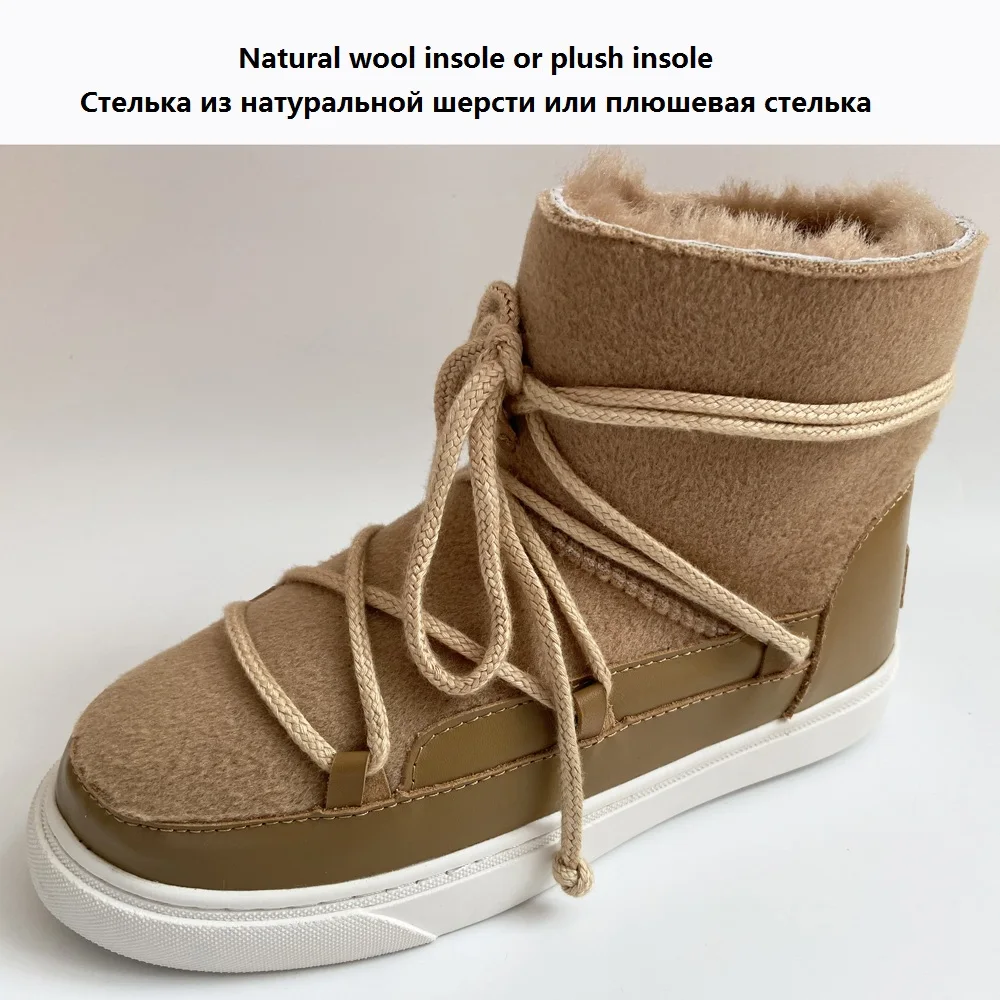 Nuove donne di moda stivali da neve in lana stivaletti invernali da donna stivaletti firmati in pelle di lusso scarpe con tacco basso nero marrone