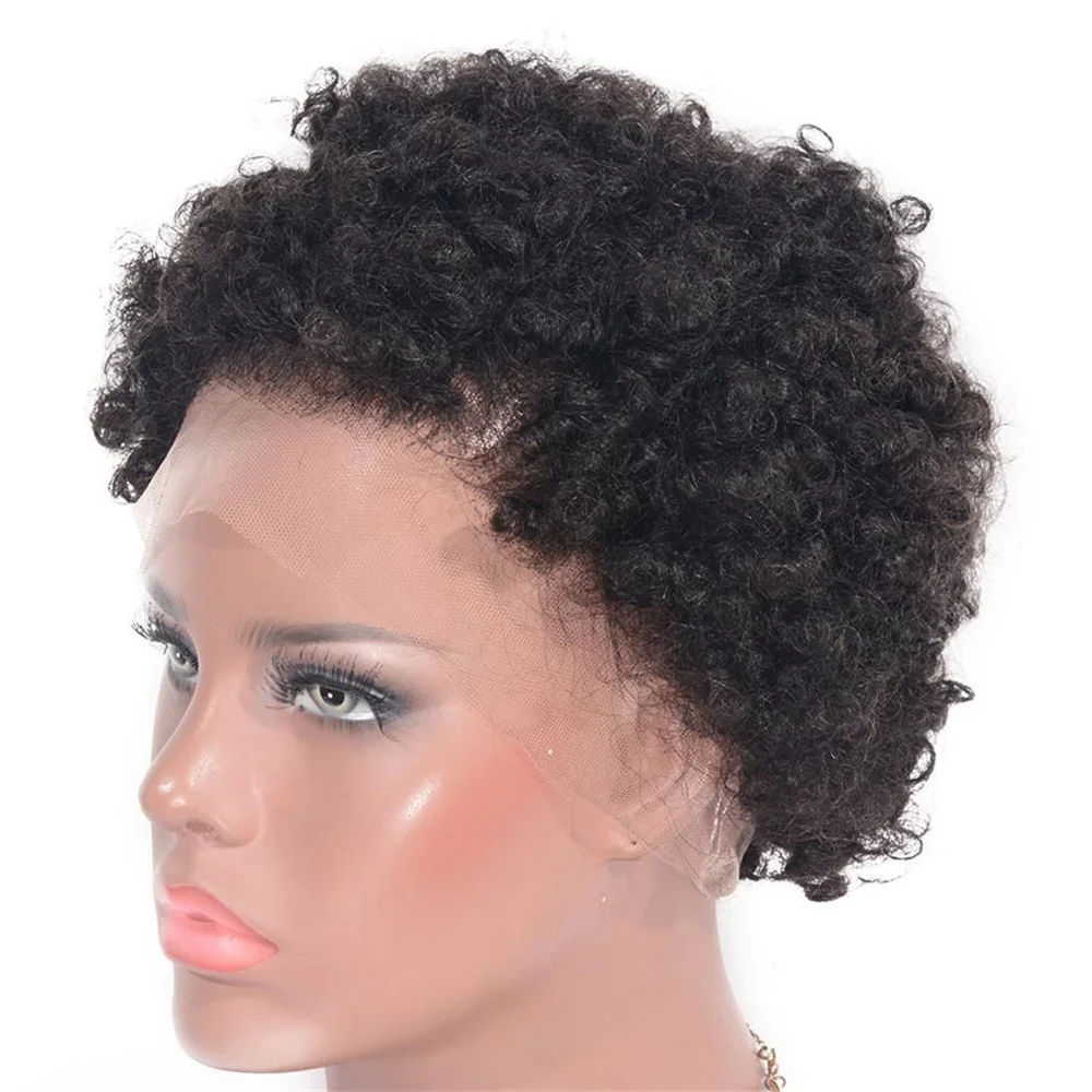 Remy Hair kinky curly Wig Pixie cut  wigs Platinum Afro kinky curly wig 13×4 Lace Front Wig Curly Wavy Bob Wigs for black women