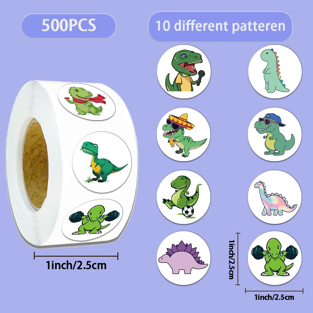 

500PCS Creative Cartoon Dinosaur Roll Sticker Phone Case Decoration DIY Phone Case Notebook Water Cup Personalized Stickers
