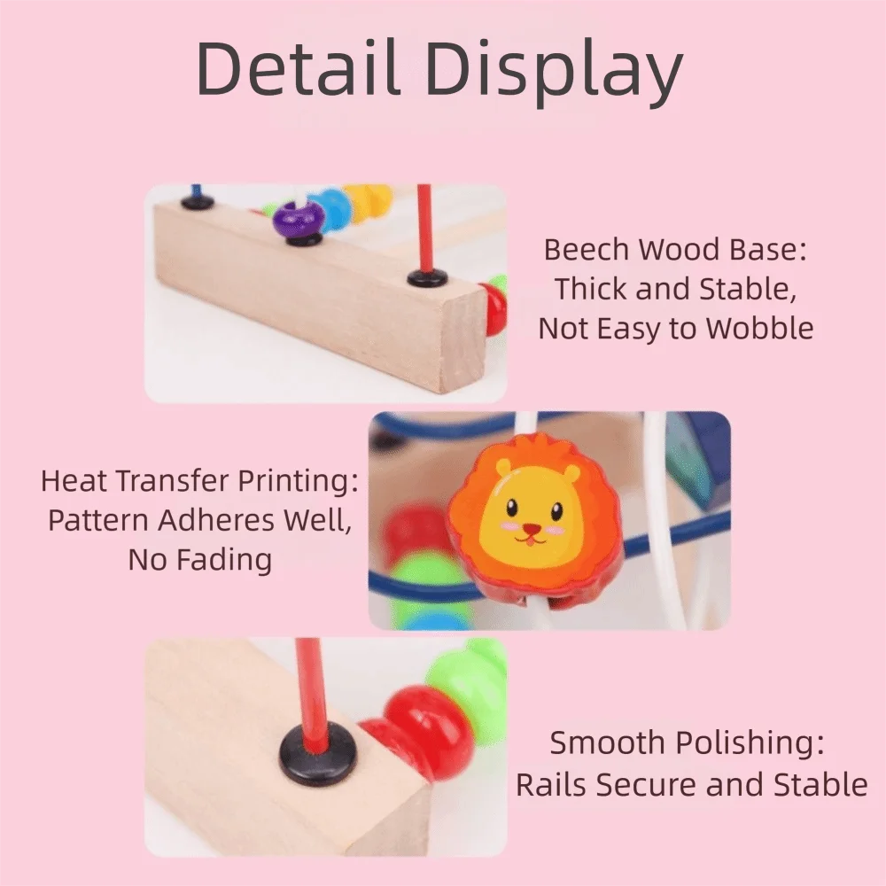 Wooden Wooden Beads Toys Colorful Interactive Design Early Education Toys Animals Shapes Counting Learning Bead Maze