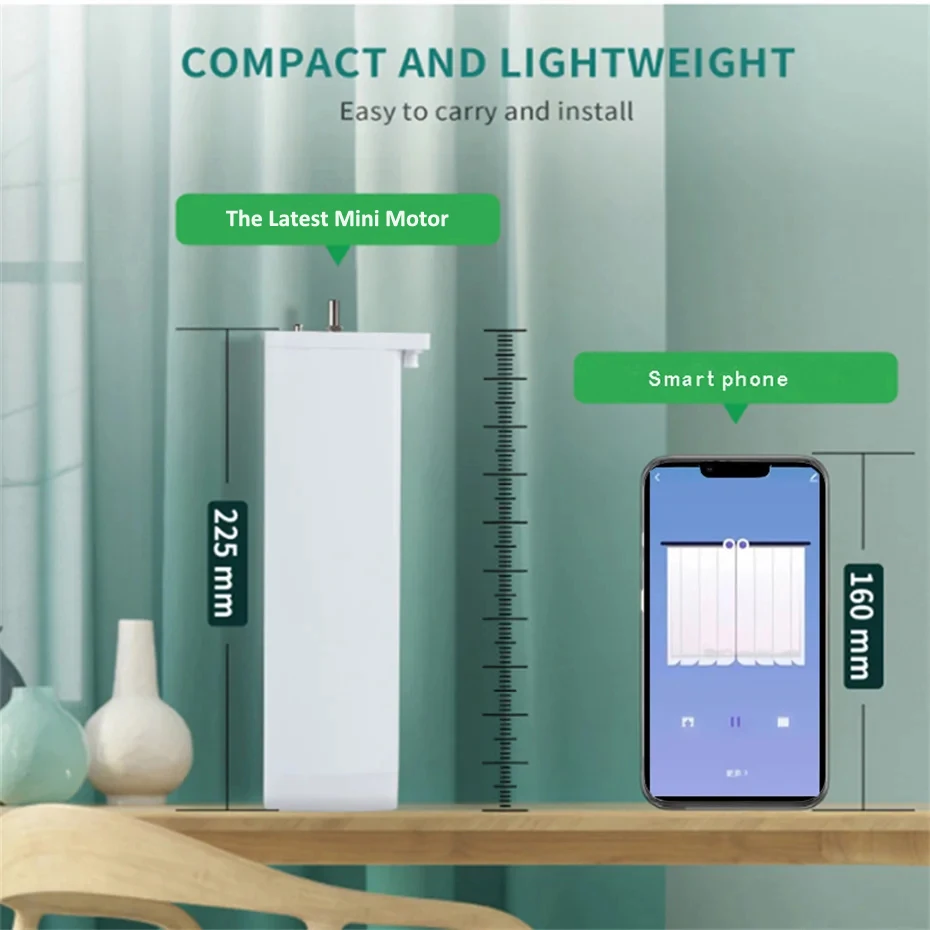 Riel de cortina inteligente Tuya de 5,3 M o menos w, Mini Motor eléctrico Wifi más corto, control remoto inteligente para Alexa y Google Assist