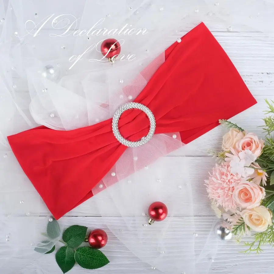 

Red Spandex Chair Sashes100pcs Premium Stretch Bows with Buckle Slider, Universal Elastic Chair Bands for Wedding Party Banquet