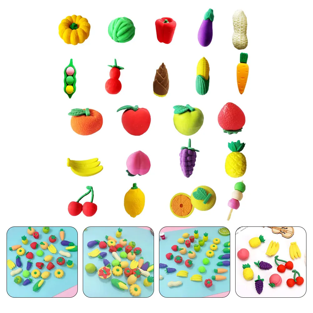 

100pcs Mini Cartoon Erasers Fruits Vegetables Cute Kawaii Bulk Classroom Safe School Art Craft