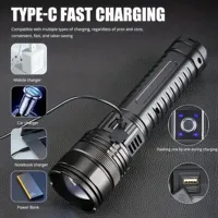 1pc Led Flashlights Tactical Emergency Spotlights Telescopic Zoom Built-in Battery USB Rechargeable Camping Torch