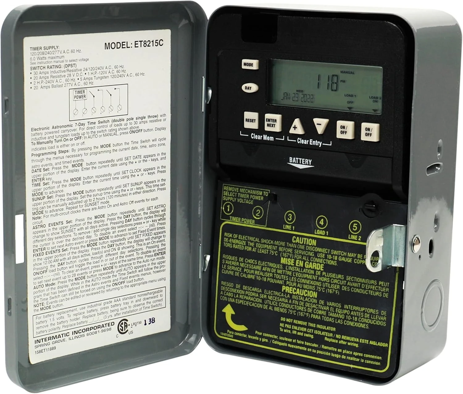 

ET8215C Astronomic Electronic Time Switch - Automated Weekly Scheduling, Multi-Volt Operation, To-the-Minute Programming