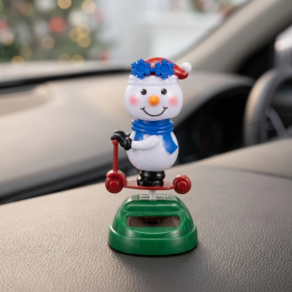 Solar Powered Santa Claus Car Dashboard Ornament With ABS Acrylic Construction Rotating LED Light And Suction Base For Universal
