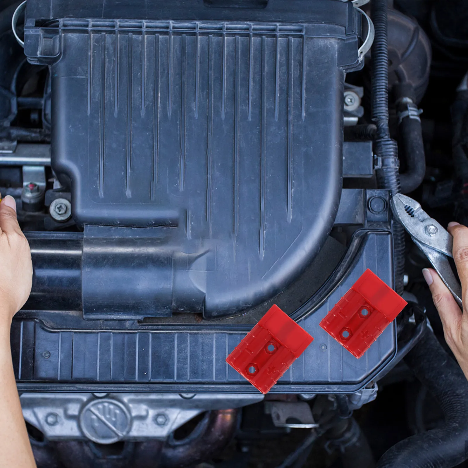 

4Pcs 50 Amp Connector 600V High Current Low Resistance Plug for Electric Vehicle Winch Trailer Harness Red Plastic