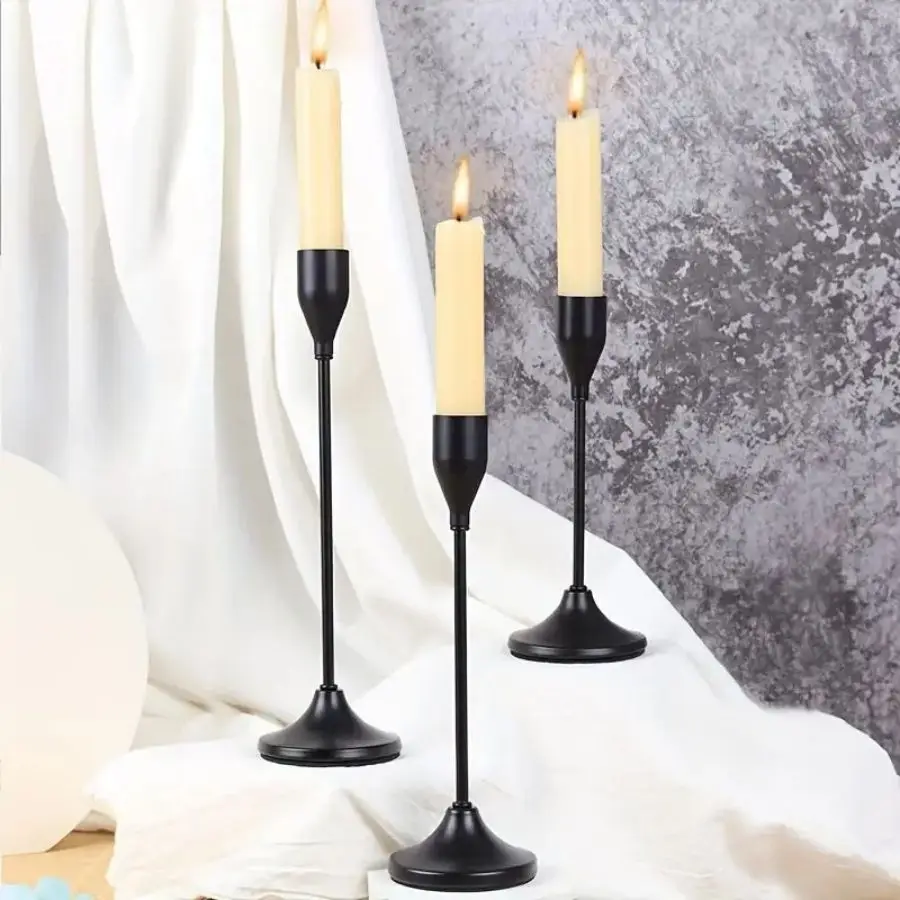 3PC Black Taper Candle Holders - Enrich Your Table with European Style, Perfect for Romantic Dinners, Weddings & Home Decor