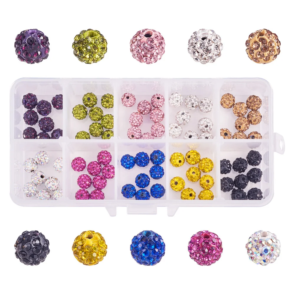 100pcs/lot Mixed Polymer Clay Inlaid Rhinestone Beads 8mm Round Disco Ball Bead for Jewelry Making DIY Bracelet Necklace Earring