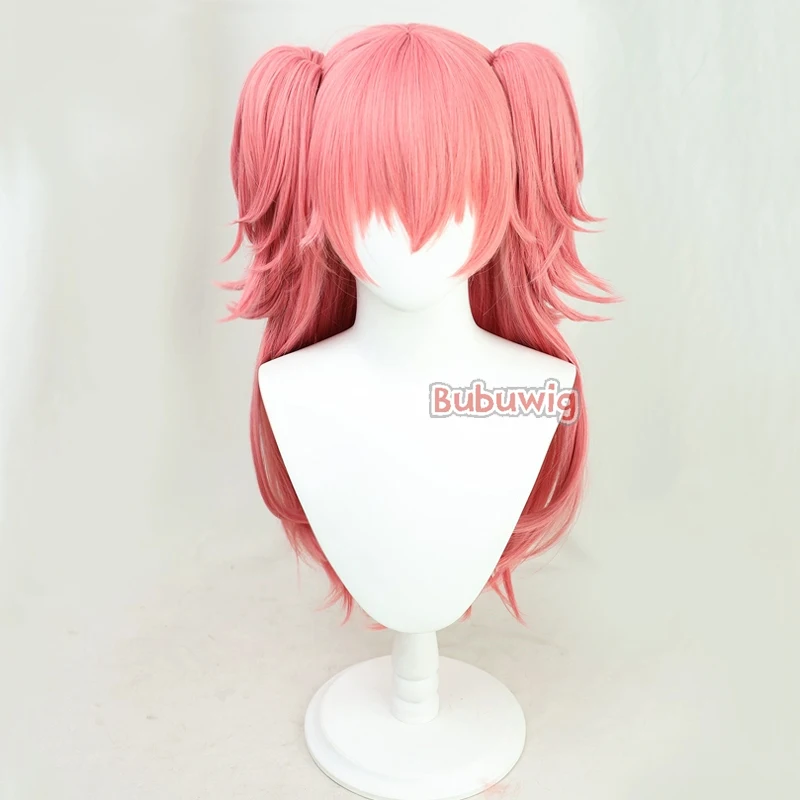 Bubuwig Pelo sintético Momoi Airi Pelucas de cosplay Proyecto Sekai: Hazaña de escenario colorida. Peluca de cola de caballo rosa de 70 cm de largo resistente al calor