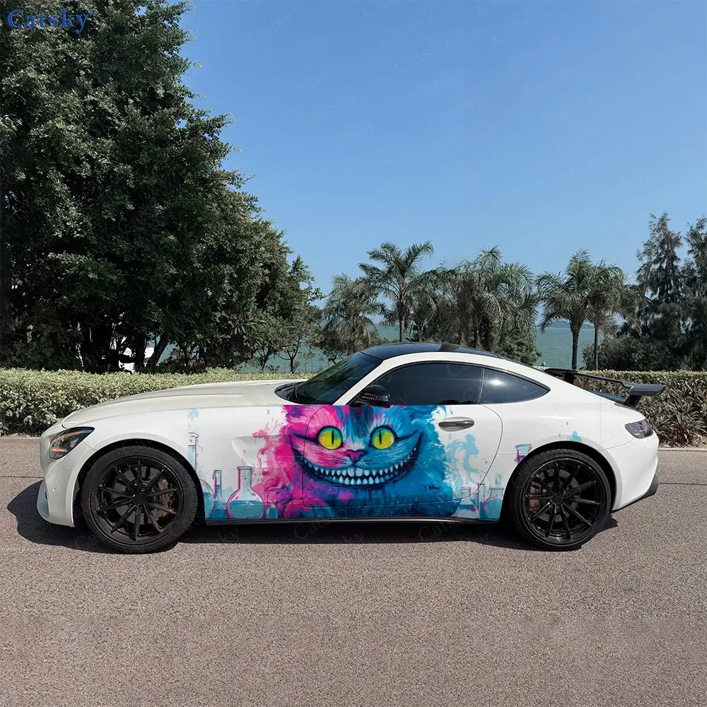 2pcs Mad Cat Lab Fantasy Spirit, Durable, Fade-resistant, Enhance Vehicle Aesthetics With Bold Artistic Design Car Vinyl Wraps