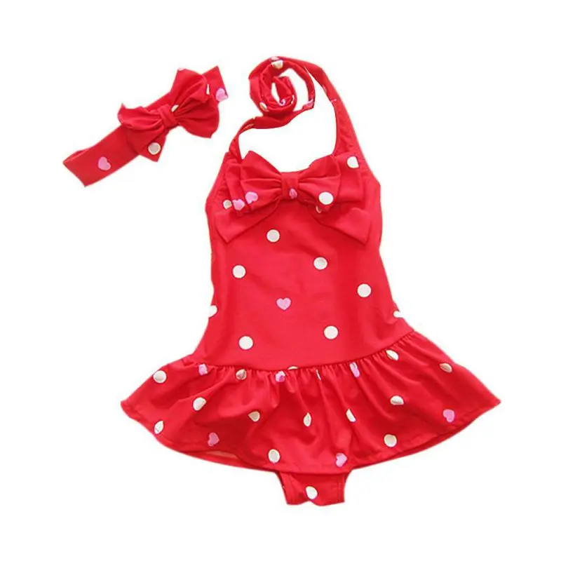 Girls Bowknot Swimsuit Polka Dots Design Children One-Piece swimwear Little Girls Summer Vacation Beach Swimsuit Outfit