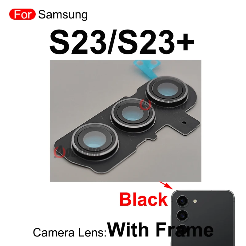 Lens Adhesive Back Camera Lens With Frame For Samsung Galaxy S23 Plus Ultra S23+ S23U Replacement Part