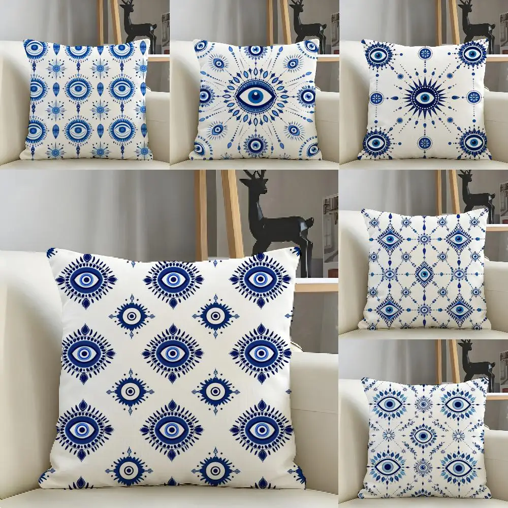 Demon Eye Pattern Cushion Cover Natural Linen Pillow Case Organic Fabric Double Sided Print Sofa Home Decor Gift