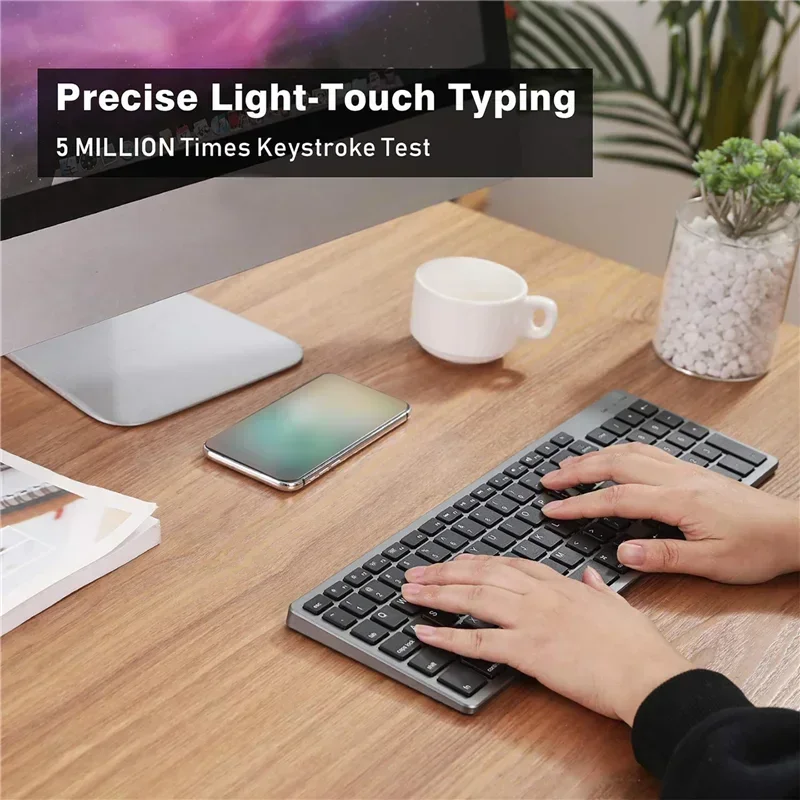 2.4G/Bluetooth Connect Ultra Slim Wireless Keyboard & Mouse Set for Mac OS/iOS/iPad MacBook Type-C Micro Rechargeable Key Board