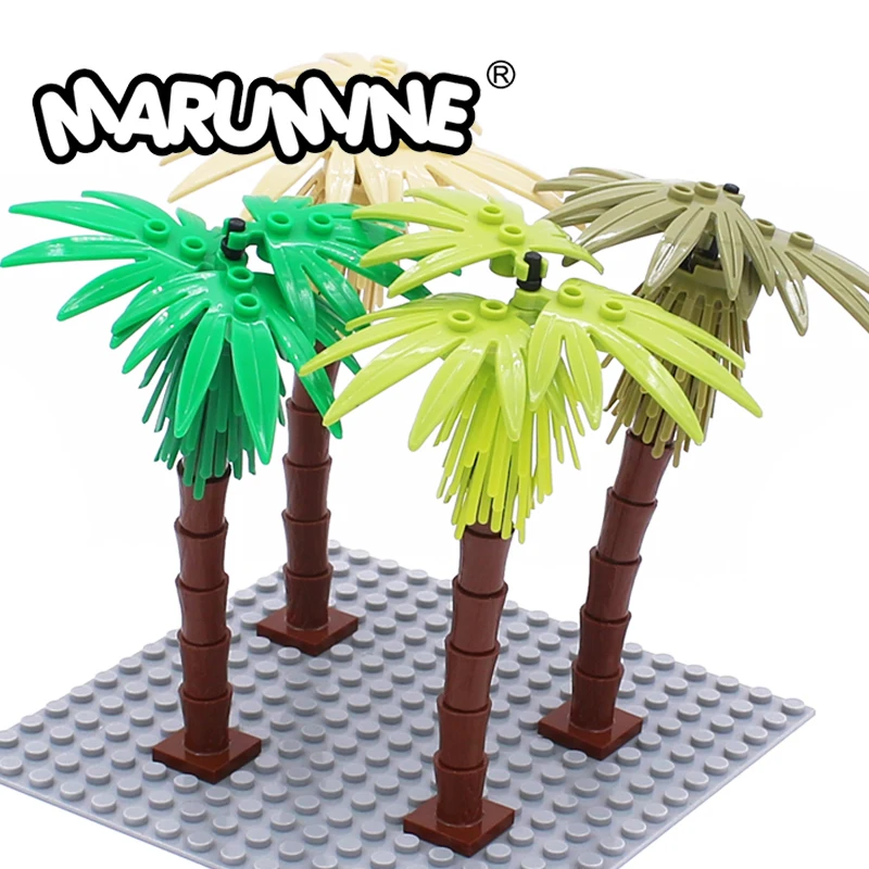 MARUMINE MOC Coconut Tree Set Forest Garden Shrub Plant Building Block Brick Accessories DIY Classic Model Toy Christmas Gift