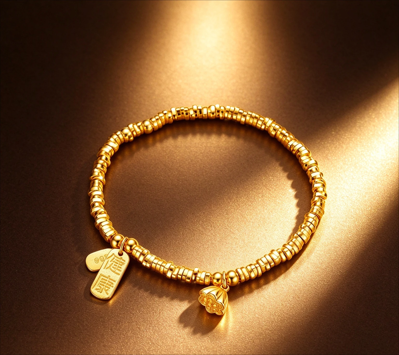 9999 Real Gold 24K Women's Broken  Bracelet   Dancing Bead Lotus Pod, Healthy and Safe Design